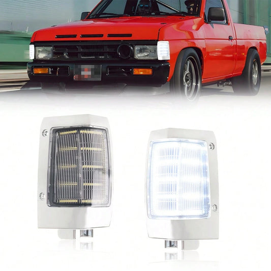 2PCS Clear Lens White Front Corner Side Marker Light Turn Signal Light Turn Warning Light Parking Light With Amber/White LED For 1990 1991 1992 1993 1994 1995 1996 1997 Niss-An D21 Pickup