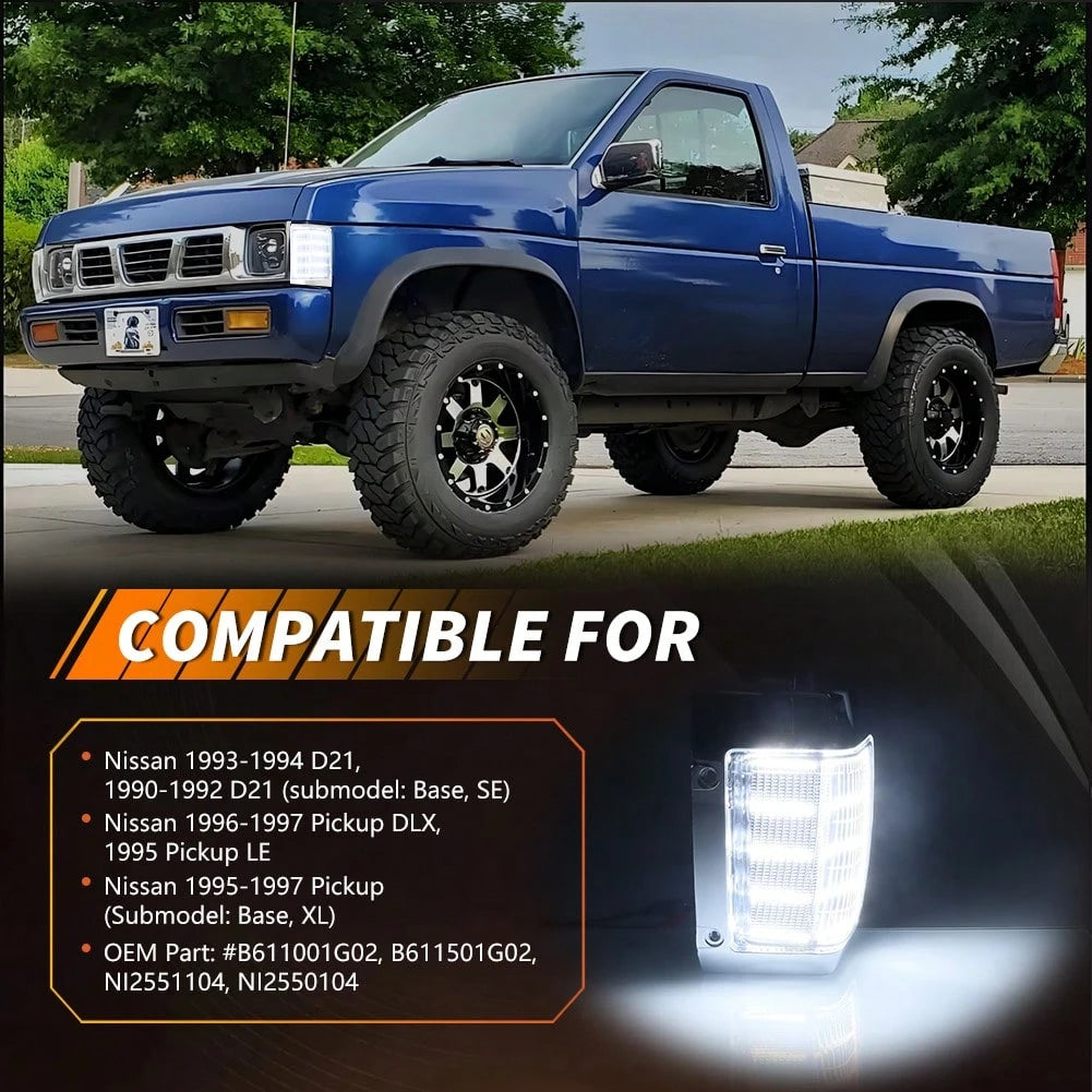 2PCS Clear Lens White Front Corner Side Marker Light Turn Signal Light Turn Warning Light Parking Light With Amber/White LED For 1990 1991 1992 1993 1994 1995 1996 1997 Niss-An D21 Pickup