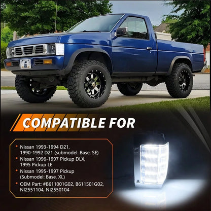 2PCS Clear Lens White Front Corner Side Marker Light Turn Signal Light Turn Warning Light Parking Light With Amber/White LED For 1990 1991 1992 1993 1994 1995 1996 1997 Niss-An D21 Pickup