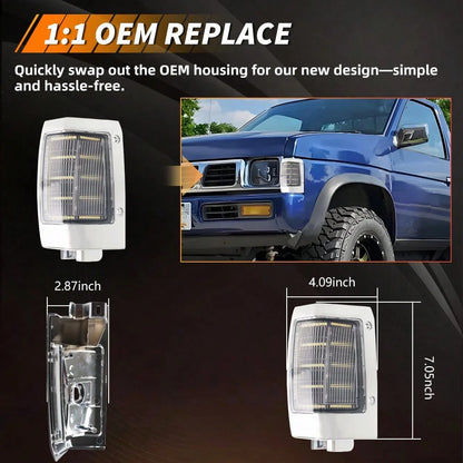 2PCS Clear Lens White Front Corner Side Marker Light Turn Signal Light Turn Warning Light Parking Light With Amber/White LED For 1990 1991 1992 1993 1994 1995 1996 1997 Niss-An D21 Pickup