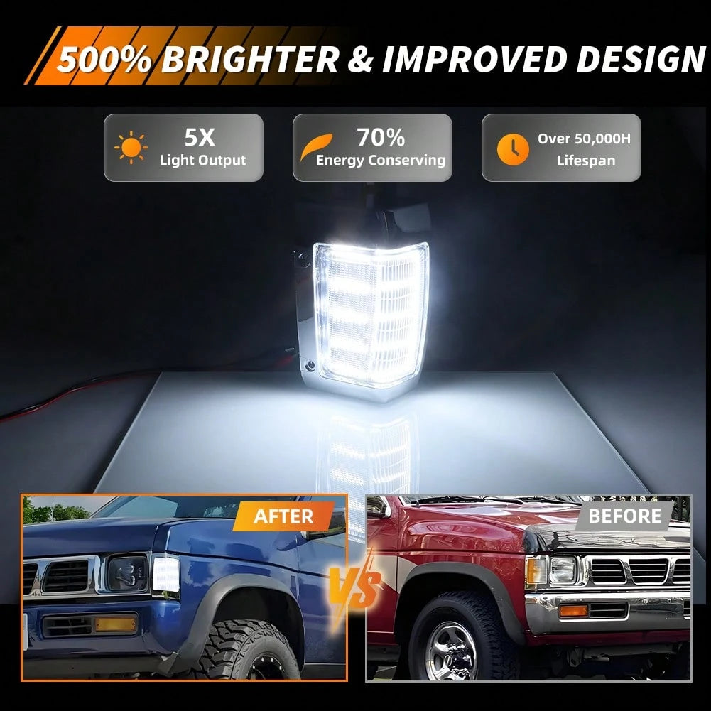 2PCS Clear Lens White Front Corner Side Marker Light Turn Signal Light Turn Warning Light Parking Light With Amber/White LED For 1990 1991 1992 1993 1994 1995 1996 1997 Niss-An D21 Pickup