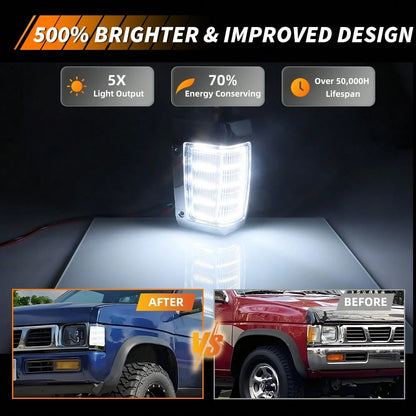 2PCS Clear Lens White Front Corner Side Marker Light Turn Signal Light Turn Warning Light Parking Light With Amber/White LED For 1990 1991 1992 1993 1994 1995 1996 1997 Niss-An D21 Pickup