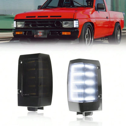 2PCS Clear Lens White Front Corner Side Marker Light Turn Signal Light Turn Warning Light Parking Light With Amber/White LED For 1990 1991 1992 1993 1994 1995 1996 1997 Niss-An D21 Pickup