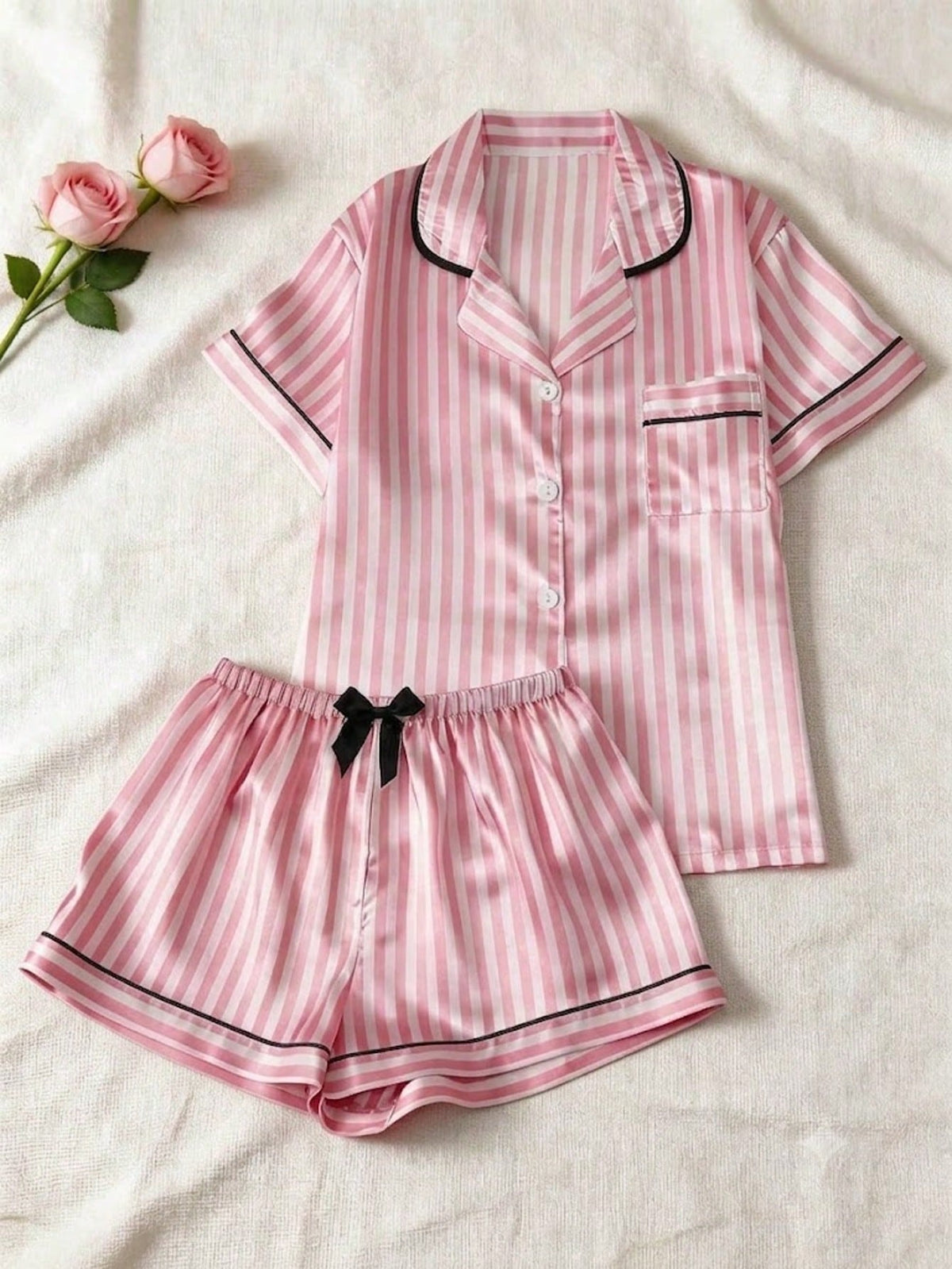 2pcs Customized Name Rhinestone Pajama Set, Pink Women's Summer Short Pajamas, Personalized Casual Loungewear, Beautiful Commemorative Gift, Comfortable Fitted Sleepwear, Perfect Gift