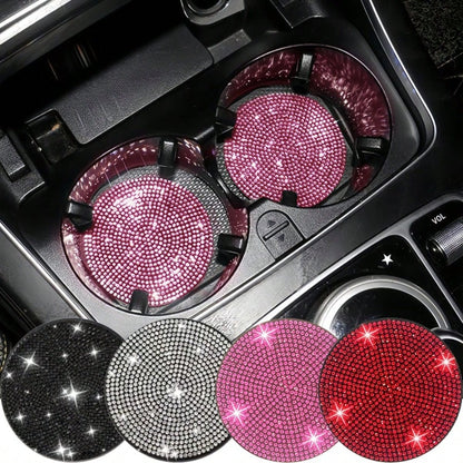 2pcs Fashionable Diamond Studded Car Cup Holders, Soft Silicone Material, Sparkling Diamond Appearance, Multi-Color Options, Elevate The Luxurious Ambiance In Your Car