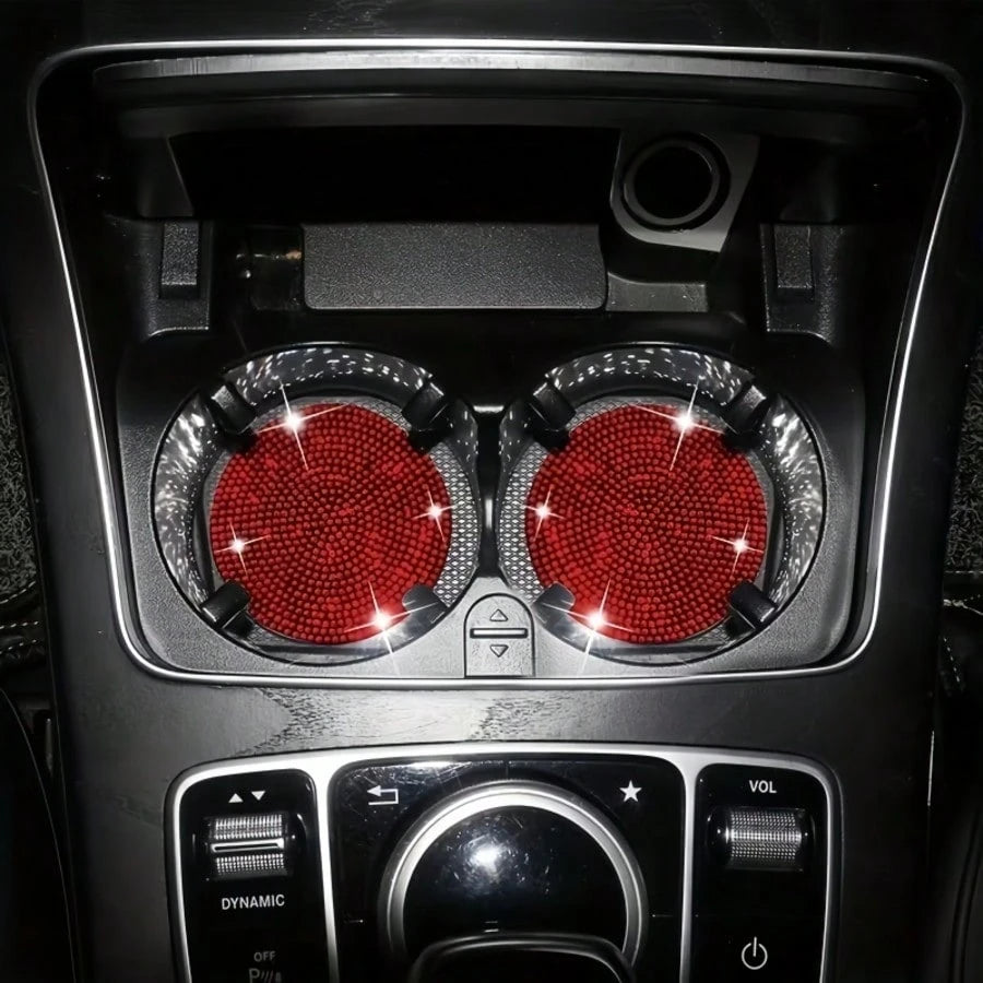 2pcs Fashionable Diamond Studded Car Cup Holders, Soft Silicone Material, Sparkling Diamond Appearance, Multi-Color Options, Elevate The Luxurious Ambiance In Your Car