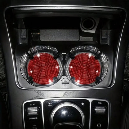 2pcs Fashionable Diamond Studded Car Cup Holders, Soft Silicone Material, Sparkling Diamond Appearance, Multi-Color Options, Elevate The Luxurious Ambiance In Your Car