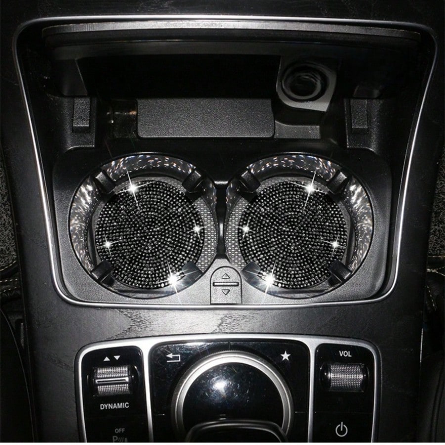 2pcs Fashionable Diamond Studded Car Cup Holders, Soft Silicone Material, Sparkling Diamond Appearance, Multi-Color Options, Elevate The Luxurious Ambiance In Your Car