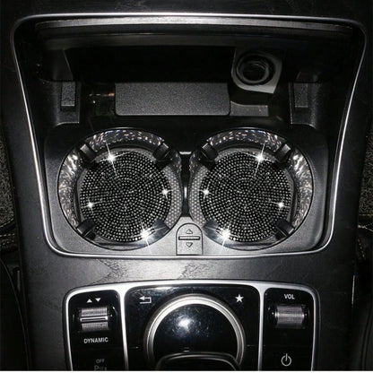 2pcs Fashionable Diamond Studded Car Cup Holders, Soft Silicone Material, Sparkling Diamond Appearance, Multi-Color Options, Elevate The Luxurious Ambiance In Your Car