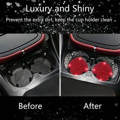 2pcs Fashionable Diamond Studded Car Cup Holders, Soft Silicone Material, Sparkling Diamond Appearance, Multi-Color Options, Elevate The Luxurious Ambiance In Your Car