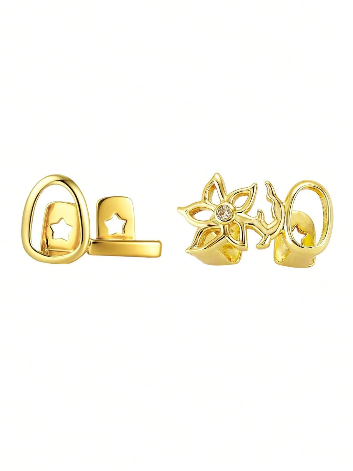 2pcs Fashionable Hollow Flower Tooth Grills, Stylish Halloween Tooth Jewelry
