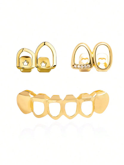 2pcs Fashionable Hollow Flower Tooth Grills, Stylish Halloween Tooth Jewelry