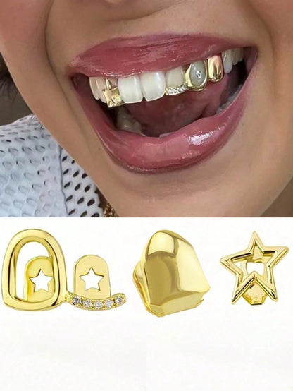 2pcs Fashionable Hollow Flower Tooth Grills, Stylish Halloween Tooth Jewelry