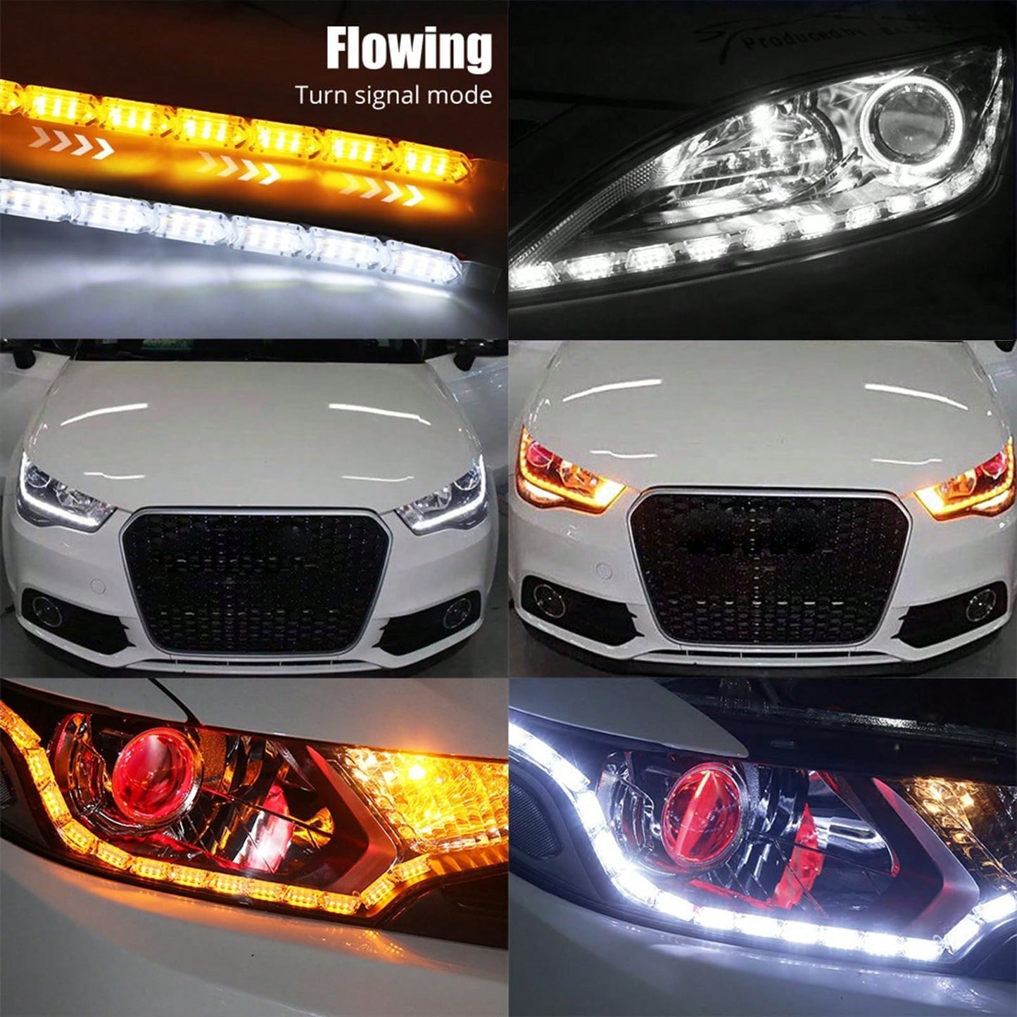 2pcs Flexible Automotive LED Strip Lights, Crystal DRL LED Lights, Daytime Running Lights, Fluid Turn Signal Lights, Headlights, White/Amber, Angel Tears Headlight Kit Sequential Daytime Light, Car Li