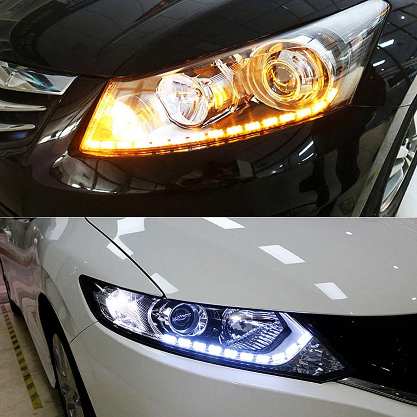 2pcs Flexible Automotive LED Strip Lights, Crystal DRL LED Lights, Daytime Running Lights, Fluid Turn Signal Lights, Headlights, White/Amber, Angel Tears Headlight Kit Sequential Daytime Light, Car Li