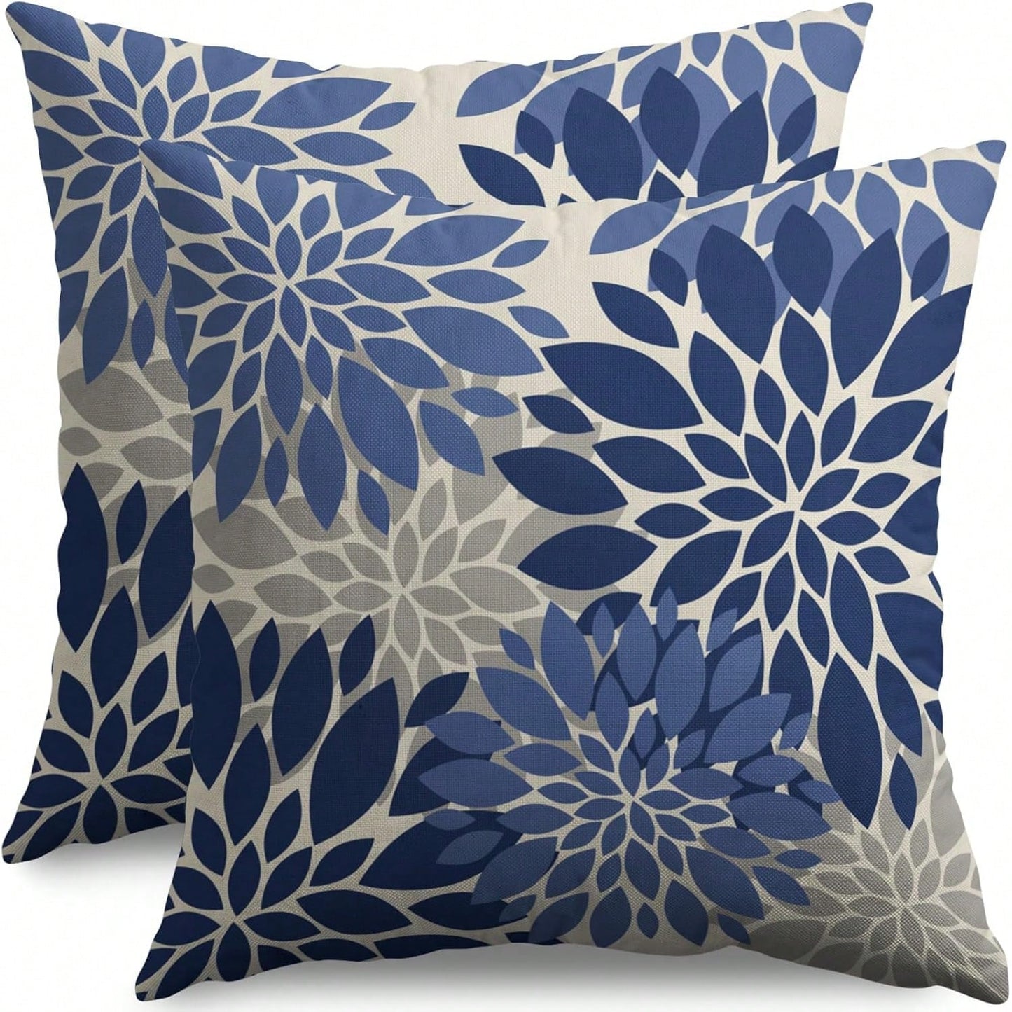 2pcs Floral Patterned Pillow Covers, Blue, Gray, Grayish Brown, Cream, Indoor Decor, Outdoor Farmhouse Style, For Sofa, Bed, Cushions, Single-Sided, Inserts Not Included