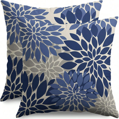2pcs Floral Patterned Pillow Covers, Blue, Gray, Grayish Brown, Cream, Indoor Decor, Outdoor Farmhouse Style, For Sofa, Bed, Cushions, Single-Sided, Inserts Not Included