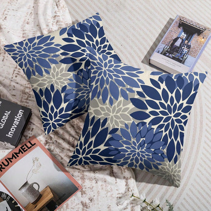 2pcs Floral Patterned Pillow Covers, Blue, Gray, Grayish Brown, Cream, Indoor Decor, Outdoor Farmhouse Style, For Sofa, Bed, Cushions, Single-Sided, Inserts Not Included