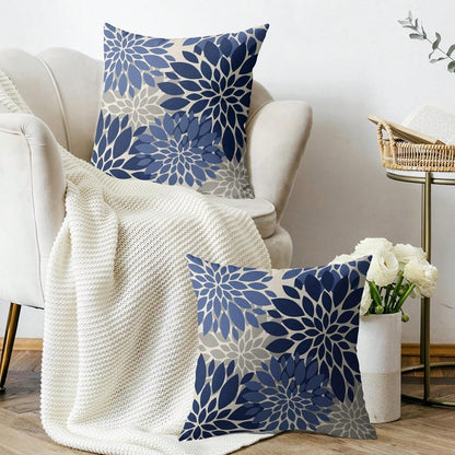 2pcs Floral Patterned Pillow Covers, Blue, Gray, Grayish Brown, Cream, Indoor Decor, Outdoor Farmhouse Style, For Sofa, Bed, Cushions, Single-Sided, Inserts Not Included