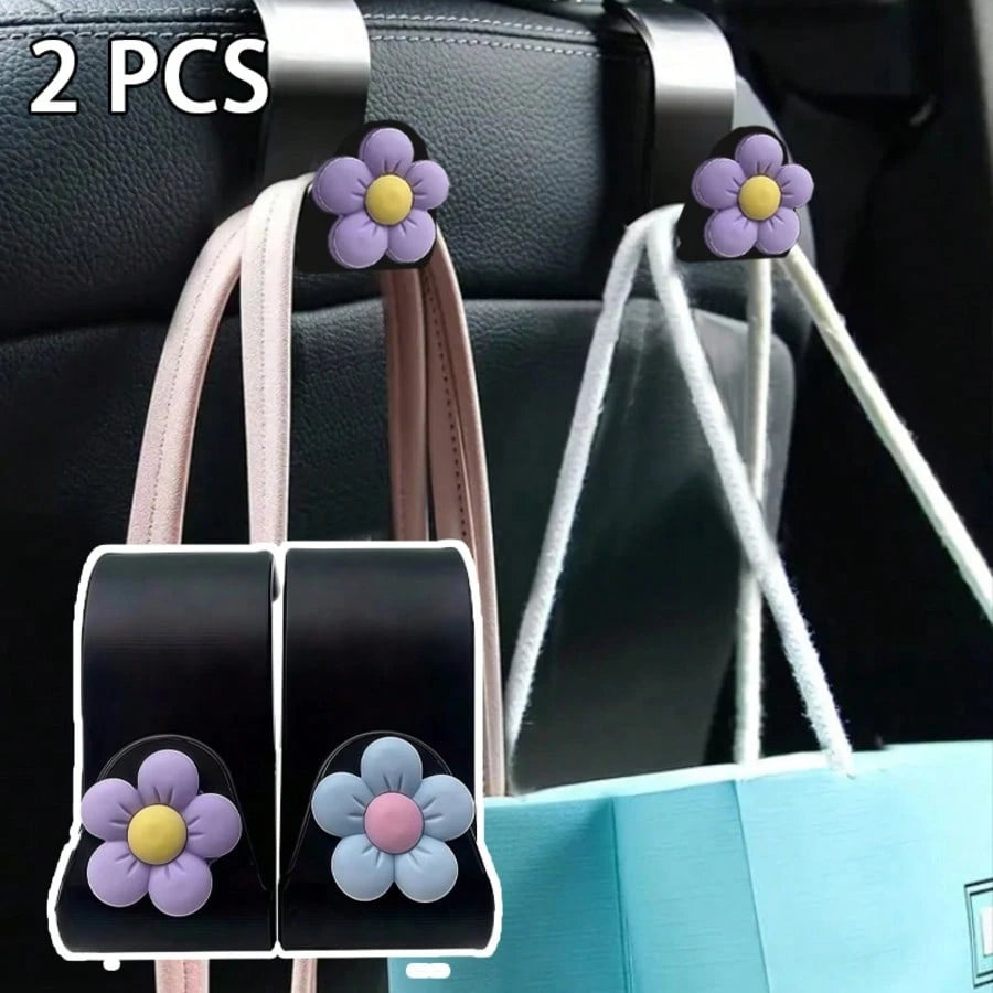 2PCS Flower Shaped Car Hooks, ABS Material Sturdy And Durable, Bright Colors, Back Seat Can Hang Bags, Small Accessories, Practical Storage