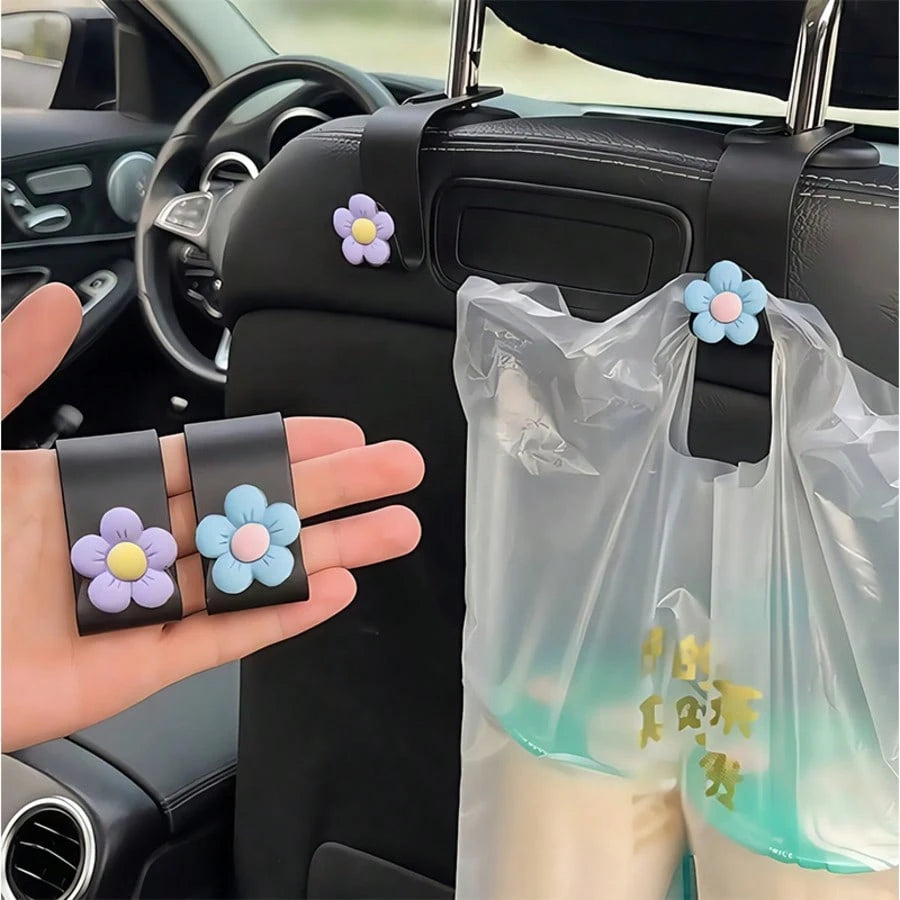 2PCS Flower Shaped Car Hooks, ABS Material Sturdy And Durable, Bright Colors, Back Seat Can Hang Bags, Small Accessories, Practical Storage