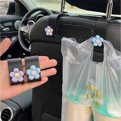 2PCS Flower Shaped Car Hooks, ABS Material Sturdy And Durable, Bright Colors, Back Seat Can Hang Bags, Small Accessories, Practical Storage