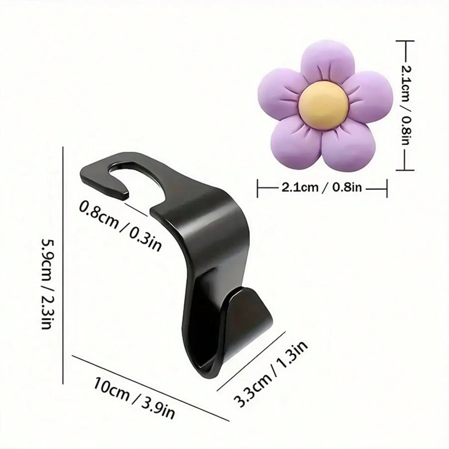 2PCS Flower Shaped Car Hooks, ABS Material Sturdy And Durable, Bright Colors, Back Seat Can Hang Bags, Small Accessories, Practical Storage