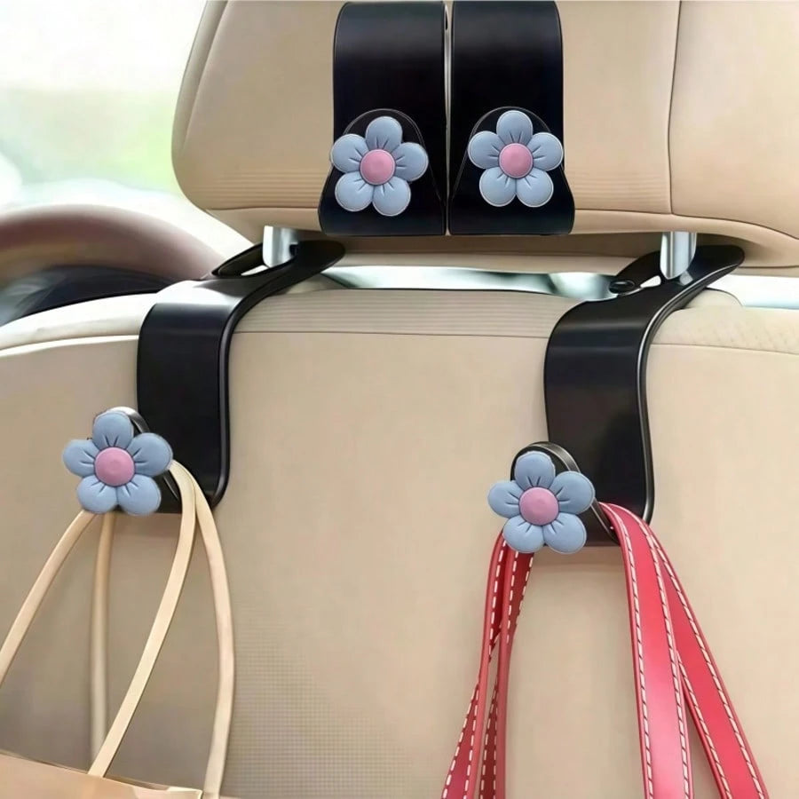 2PCS Flower Shaped Car Hooks, ABS Material Sturdy And Durable, Bright Colors, Back Seat Can Hang Bags, Small Accessories, Practical Storage