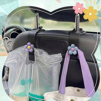 2PCS Flower Shaped Car Hooks, ABS Material Sturdy And Durable, Bright Colors, Back Seat Can Hang Bags, Small Accessories, Practical Storage
