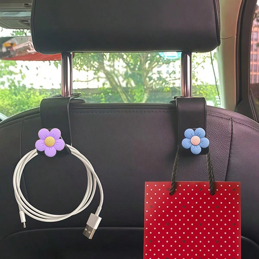 2PCS Flower Shaped Car Hooks, ABS Material Sturdy And Durable, Bright Colors, Back Seat Can Hang Bags, Small Accessories, Practical Storage