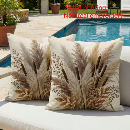 2pcs Gentle Earth Tone Dried Flower & Reed Print Cushion Covers, Versatile Decorative Throw Pillowcases For Outdoor Patio Sofa, Suitable For Sofa, Bedroom; Only Pillowcase Pillow Insert Not Included 4