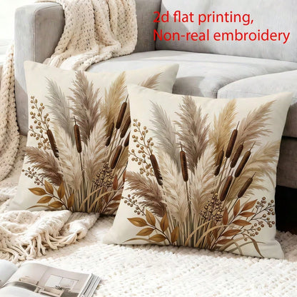 2pcs Gentle Earth Tone Dried Flower & Reed Print Cushion Covers, Versatile Decorative Throw Pillowcases For Outdoor Patio Sofa, Suitable For Sofa, Bedroom; Only Pillowcase Pillow Insert Not Included 4