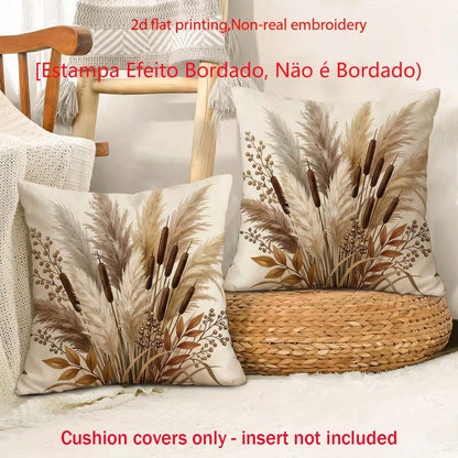 2pcs Gentle Earth Tone Dried Flower & Reed Print Cushion Covers, Versatile Decorative Throw Pillowcases For Outdoor Patio Sofa, Suitable For Sofa, Bedroom; Only Pillowcase Pillow Insert Not Included 4