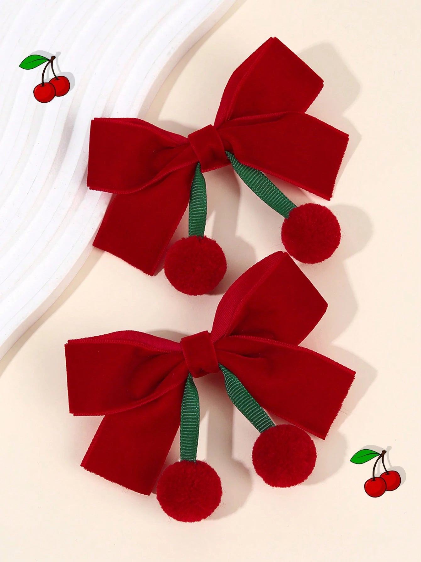 2pcs Hair Clips, Cute Tassel Cherry Bow Hair Clips, Solid Red Bow Alligator Clips, New Year Headwear Gift, Suitable For Toddler Girls, Kids And Babies, Hair Accessories, Valentine's Day Heart Gift