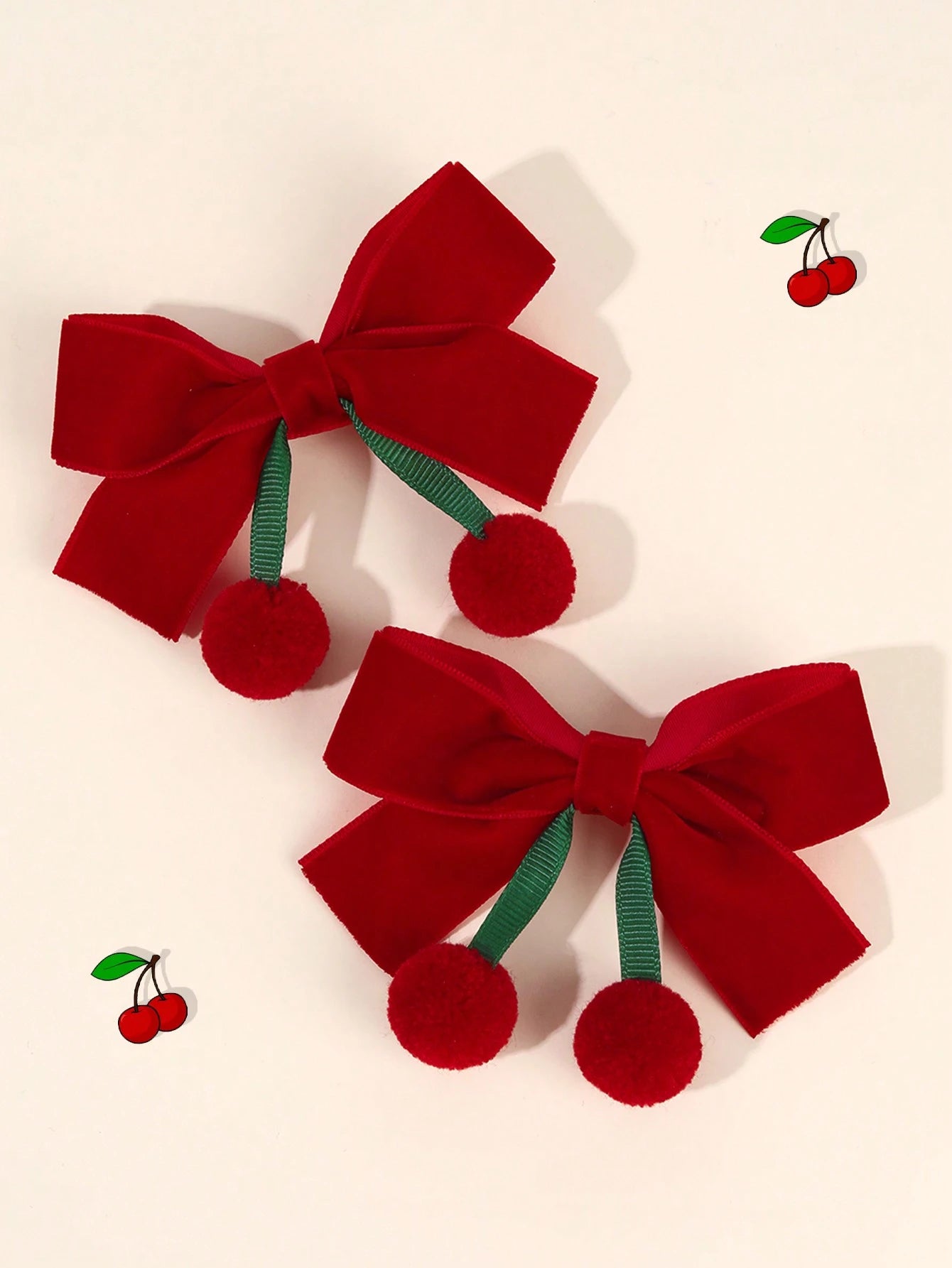 2pcs Hair Clips, Cute Tassel Cherry Bow Hair Clips, Solid Red Bow Alligator Clips, New Year Headwear Gift, Suitable For Toddler Girls, Kids And Babies, Hair Accessories, Valentine's Day Heart Gift