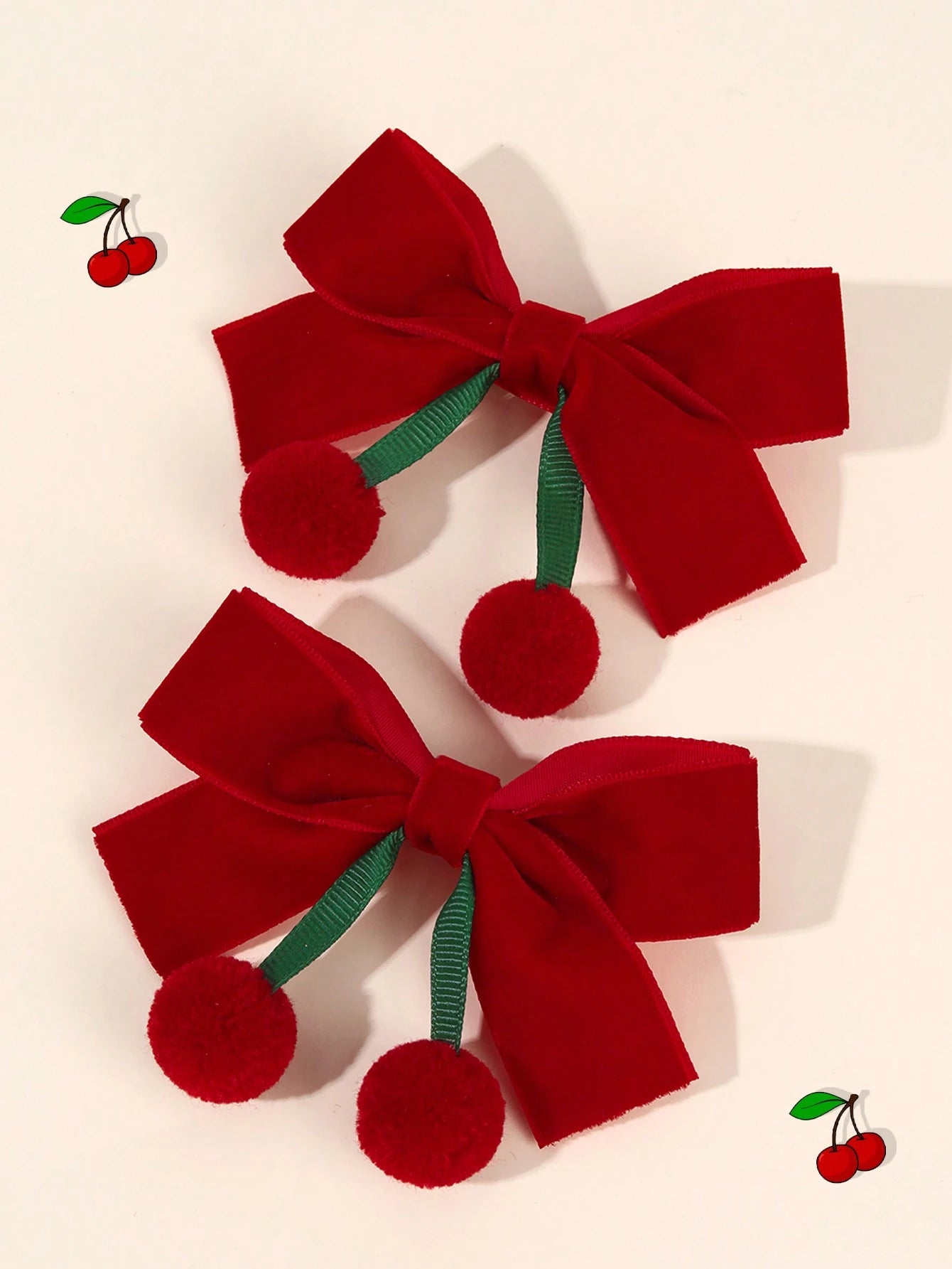 2pcs Hair Clips, Cute Tassel Cherry Bow Hair Clips, Solid Red Bow Alligator Clips, New Year Headwear Gift, Suitable For Toddler Girls, Kids And Babies, Hair Accessories, Valentine's Day Heart Gift