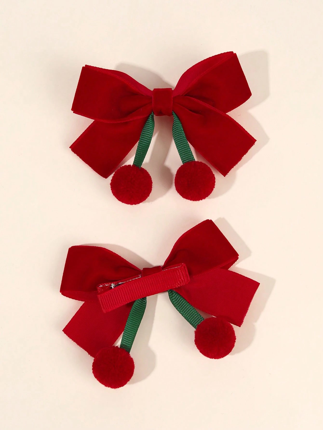 2pcs Hair Clips, Cute Tassel Cherry Bow Hair Clips, Solid Red Bow Alligator Clips, New Year Headwear Gift, Suitable For Toddler Girls, Kids And Babies, Hair Accessories, Valentine's Day Heart Gift