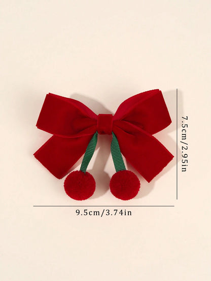 2pcs Hair Clips, Cute Tassel Cherry Bow Hair Clips, Solid Red Bow Alligator Clips, New Year Headwear Gift, Suitable For Toddler Girls, Kids And Babies, Hair Accessories, Valentine's Day Heart Gift