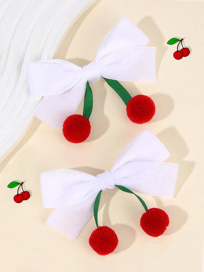 2pcs Hair Clips, Cute Tassel Cherry Bow Hair Clips, Solid Red Bow Alligator Clips, New Year Headwear Gift, Suitable For Toddler Girls, Kids And Babies, Hair Accessories, Valentine's Day Heart Gift