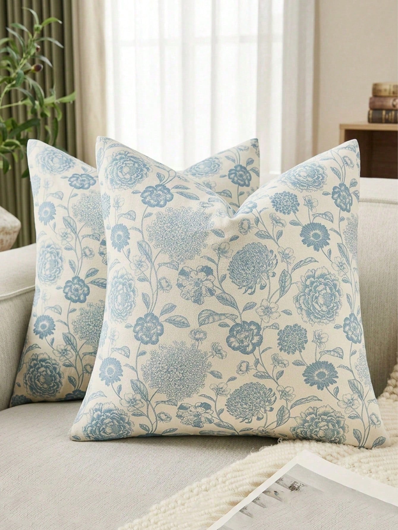 2pcs Hydrangea Flower Throw Pillow Covers, Elegant Floral Style Pillow Covers, Vintage Floral Pillow Covers, Suitable For Same Size Pillow Inserts, Easy To Replace And Wash Pillow Covers, Great Gift C
