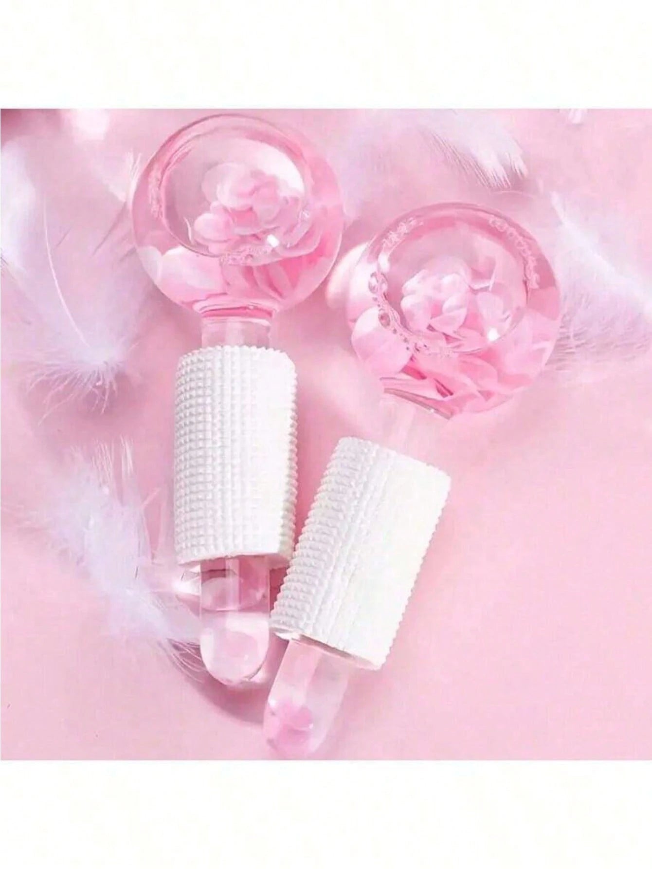 2pcs Magic Wand Floral Design Ice Ball For Cold/Hot Compress, Transparent Crystal Energy Massage Ball With Glitter, Facial Massager To Relieve Discomfort, Beauty Skincare Product, Spa, Self-Care, Skin