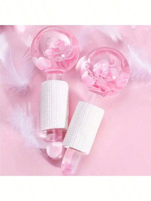 2pcs Magic Wand Floral Design Ice Ball For Cold/Hot Compress, Transparent Crystal Energy Massage Ball With Glitter, Facial Massager To Relieve Discomfort, Beauty Skincare Product, Spa, Self-Care, Skin