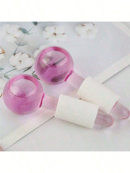 2pcs Magic Wand Floral Design Ice Ball For Cold/Hot Compress, Transparent Crystal Energy Massage Ball With Glitter, Facial Massager To Relieve Discomfort, Beauty Skincare Product, Spa, Self-Care, Skin