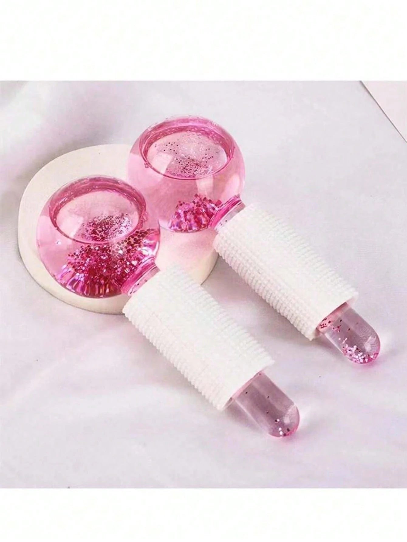 2pcs Magic Wand Floral Design Ice Ball For Cold/Hot Compress, Transparent Crystal Energy Massage Ball With Glitter, Facial Massager To Relieve Discomfort, Beauty Skincare Product, Spa, Self-Care, Skin