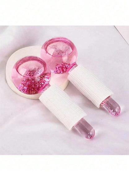2pcs Magic Wand Floral Design Ice Ball For Cold/Hot Compress, Transparent Crystal Energy Massage Ball With Glitter, Facial Massager To Relieve Discomfort, Beauty Skincare Product, Spa, Self-Care, Skin