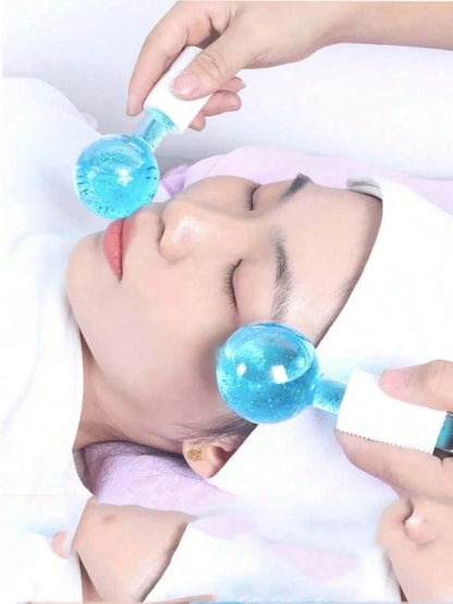 2pcs Magic Wand Floral Design Ice Ball For Cold/Hot Compress, Transparent Crystal Energy Massage Ball With Glitter, Facial Massager To Relieve Discomfort, Beauty Skincare Product, Spa, Self-Care, Skin