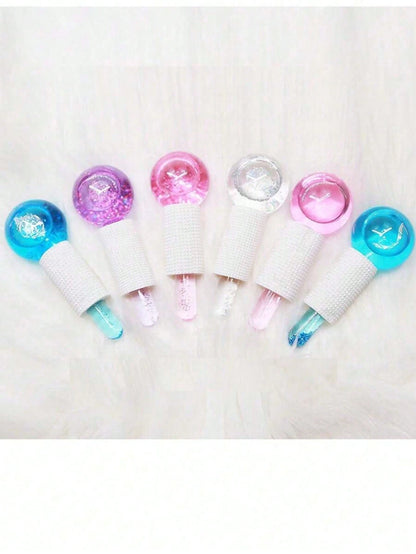 2pcs Magic Wand Floral Design Ice Ball For Cold/Hot Compress, Transparent Crystal Energy Massage Ball With Glitter, Facial Massager To Relieve Discomfort, Beauty Skincare Product, Spa, Self-Care, Skin