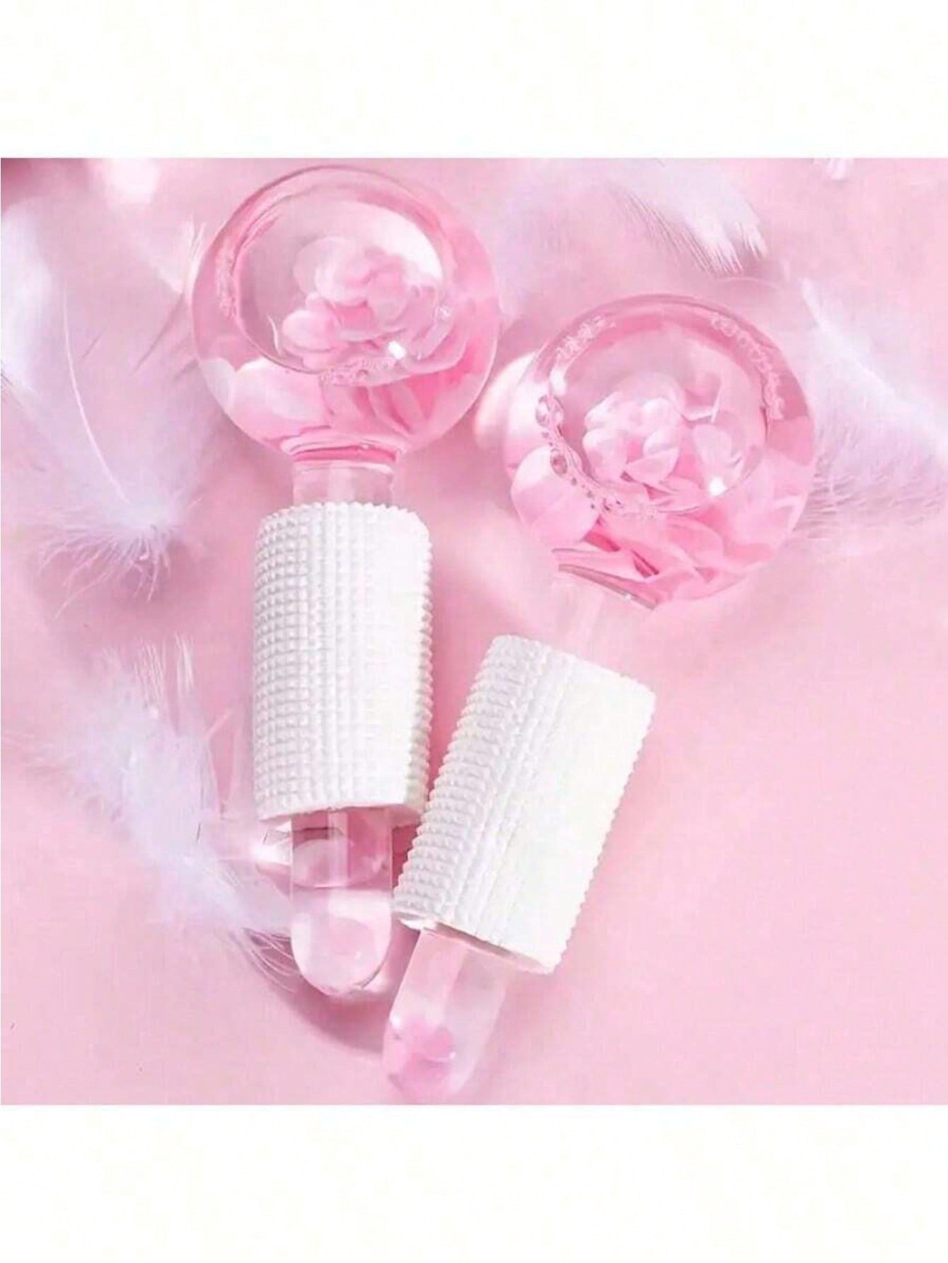 2pcs Magic Wand Floral Design Ice Ball For Cold/Hot Compress, Transparent Crystal Energy Massage Ball With Glitter, Facial Massager To Relieve Discomfort, Beauty Skincare Product, Spa, Self-Care, Skin