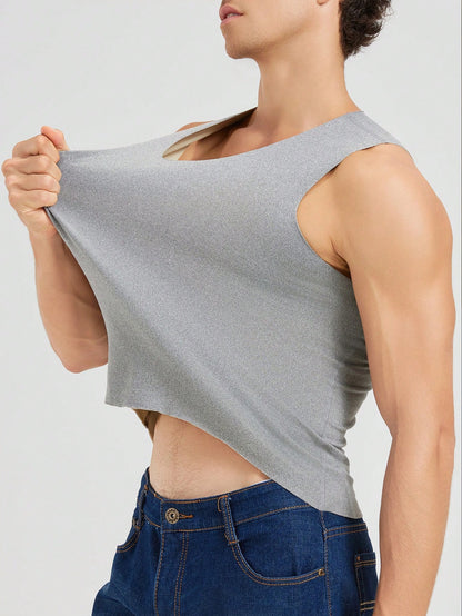 2pcs Men Double-Sided Fleecy Seamless Unisex Vest, Contoured Fit Undershirt With Brushed Lining, Fall/ Winter