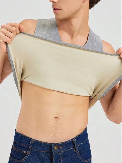 2pcs Men Double-Sided Fleecy Seamless Unisex Vest, Contoured Fit Undershirt With Brushed Lining, Fall/ Winter